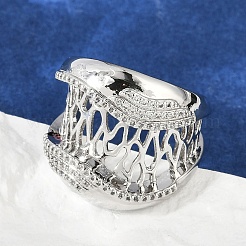 Brass Micro Pave Clear Cubic Zirconia Open Cuff Rings for Women&nbsp;RJEW-A059-05P