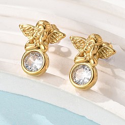 304ステンレススチールスタッドピアス  クリアキュービックジルコニア  天使  18KGP本金メッキ  17x15.5mm&nbsp;EJEW-R026-02G