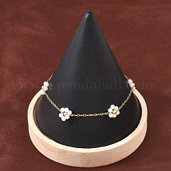 アクリルパールビーズのリンクブレスレット  女性用304ステンレススチール製アズキチェーンブレスレット（花柄）  イオンプレーティング（ip）  長持ちメッキ  ゴールドカラー  7.68インチ（19.5cm）&nbsp;SA-D001-01G