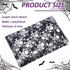 ハロウィーンのポリエステルメッシュ生地  DIY工芸品  スカル柄の長方形  銀  1600x0.1mm&nbsp;AJEW-WH0314-852D