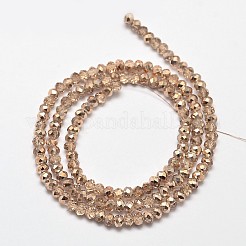 ファセットロンデル透明塗装ガラスビーズ連売り  淡い茶色  4x3mm  穴：1mm  約125個/連  15インチ&nbsp;X-DGLA-J001-C01-4mm