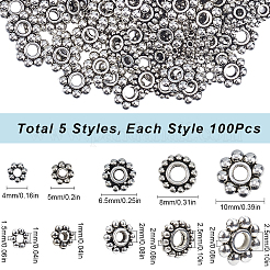 500Pcs 5 Styles Tibetan Style Alloy Daisy Spacer Beads&nbsp;FIND-SP0002-22A