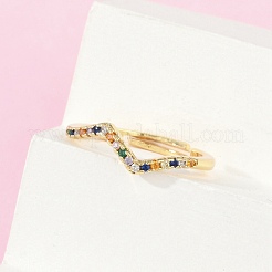 Wave Brass Micro Pave Cubic Zirconia Adjustable Rings&nbsp;RJEW-S400-15G