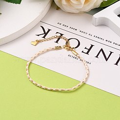 綿編みコードブレスレット  金メッキの304ステンレススチール製ハートチャームとロブスタークロウ留め金付き  ホワイト  8-1/8インチ（20.5cm）&nbsp;BJEW-JB05671-05