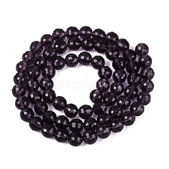 クリアガラスビーズ連売り  ファセット（96ファセット）  ラウンド  暗紫色  8mm  穴：1mm  約68~70個/連  20.47~21.06インチ（52~53.5cm）&nbsp;GLAA-R095-8mm-40