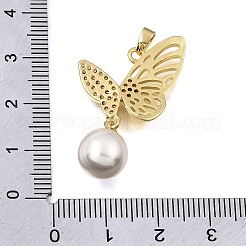 Brass Micro Pave Clear Cubic Zirconia with ABS Imitation Pearl Pendants&nbsp;CU-CBAA556-03D