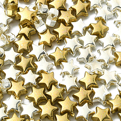 100個2色ccbプラスチックビーズ  スター  ゴールデン＆シルバー  6x6.5x3.5mm  穴：1.2mm  50個/カラー&nbsp;CCB-CJ0001-07