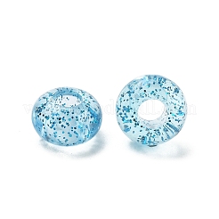 クリアアクリルヨーロピアンビーズ  大穴ビーズ  光り輝く粉  ロンデル  ディープスカイブルー  14x8.5mm  穴：5.5mm  約537個/500g&nbsp;TACR-P009-A01-02