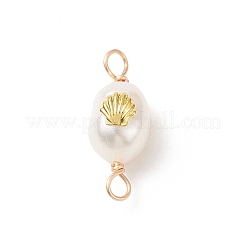Grade AA Natural Cultured Freshwater Pearl Connector Charms with Golden Tone Alloy Slices&nbsp;PALLOY-JF01996-02