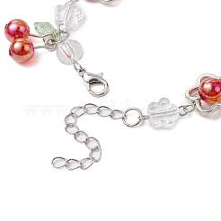アクリルビーズチャームブレスレット  花の咲いた桜  レッド  7-5/8インチ（19.3cm）&nbsp;BJEW-JB11227