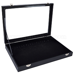 木製でPUレザー製のネックレスディスプレイケース  ガラス窓付き蓋  長方形  ブラック  35x34x4.7cm&nbsp;AJEW-WH20054-340A