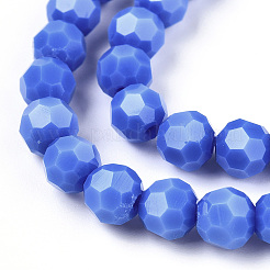 不透明ガラスビーズスタンド  ファセット（32ファセット）  ラウンド  コーンフラワーブルー  6mm  穴：1mm  約98個/連  20.47''（52センチメートル）&nbsp;X-EGLA-A035-P6mm-D07