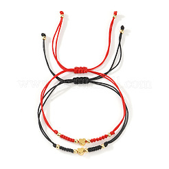 2Pcs  2 Colors 304 Stainless Steel Heart Bead Braided Bead Bracelet&nbsp;ZD8113-1