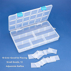 オーガナイザー収納プラスチックボックス  長方形  透明  24.2x15.5x3cm  1つのコンパートメントさ：4.5x3.8cm  18区画/ボックス  4個/セット&nbsp;CON-BC0001-07