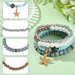 1 Set Synthetic Moonstone & Pearl Stretch Bracelets Set&nbsp;BJEW-SP0001-10
