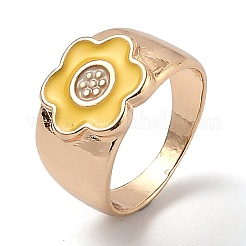 合金エナメルフィンガー指輪  花  linghtゴールド  ゴールデンロッド  USサイズ6  内径：16.8mm&nbsp;RJEW-H539-01B-LG