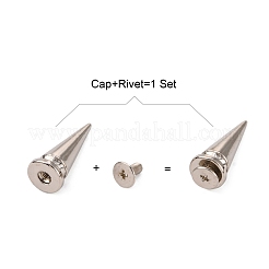 亜鉛合金スタッドリベット  ネジ式  DIYレザークラフト用  コーン  プラチナ  リベット：25x9.5mm  ネジ:6x2.8mm&nbsp;PALLOY-WH0061-02P