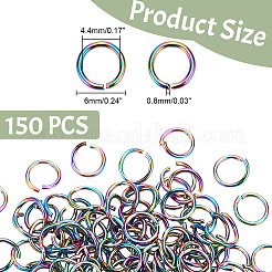 イオンプレーティング(IP) 304ステンレススチールオープン丸カン150個  ラウンド  虹色  20ゲージ  6x0.8mm  内径：4.4mm&nbsp;STAS-AR0002-17