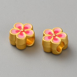 合金エナメルヨーロピアンビーズ  大穴ビーズ  花  パールピンク  10.5x10.5x6.5mm  穴：4mm&nbsp;FIND-WH0695-033G-C
