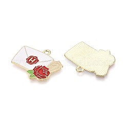 合金とエナメルのペンダント  花のチャームが付いた封筒  ゴールドカラー  ホワイト  23x27.5x1mm  穴：1.8mm&nbsp;ENAM-T021-63G