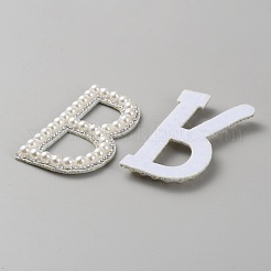 コンピューター化された刺繡布自己粘着パッチ  パッチにこだわる  マスクと衣装のアクセサリー  アップリケ  ラインストーンとプラスチックの模造真珠ビーズ  ホワイト  76~77x22~44x5.5~6.5mm  5個/セット&nbsp;DIY-WH0622-034