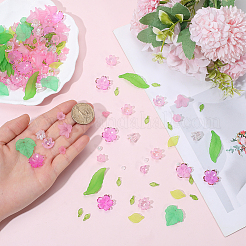 DIYの葉っぱと花のパーツキット  アクリルパーツなど、  ガラス＆アクリルビーズ  ピンク  11.5x10.5x10mm  穴：1.6mm&nbsp;DIY-PA0001-64D