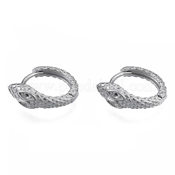 変色しにくい304ステンレススチールフープピアス金具  ラインストーンのイヤリングセッティング  ヘビ  ステンレス鋼色  17x15x3~5.5mm  ピン：1mm  1mmのラインストーンに適する&nbsp;STAS-N092-191