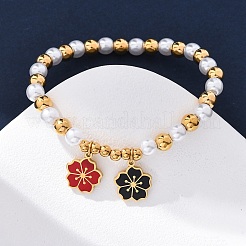 201 Stainless Steel Round Beaded Stretch Bracelets&nbsp;BJEW-C090-03G-C