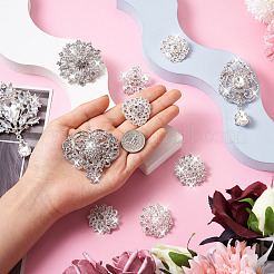 10Pcs 10 Styles Flower & Heart & Teardrop Crystal Rhinestone Brooches Set&nbsp;JEWB-BY0001-04