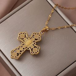 Vintage 304 Stainless Steel Glass Religion Cross Pendant Necklaces&nbsp;IP9108