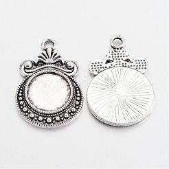 Tibetan Style Zinc Alloy Flat Round Pendant Cabochons Settings&nbsp;TIBEP-R334-252AS-RS