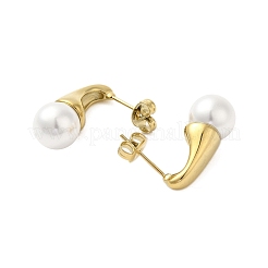 304ステンレススチールシェルパールラウンドスタッドピアス（女性用）  ゴールドカラー  22x9.5mm&nbsp;EJEW-U020-27G