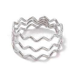 変色しない304ステンレススチール製ウェーブ指輪（女性用）  ステンレス鋼色  10mm  内径：17mm&nbsp;RJEW-G315-07B-P