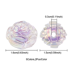 10 個 5 色 UV メッキレインボー虹色アクリルビーズ  ツートンカラーの二層ビーズ  ローズ  ミックスカラー  15.5x16x15mm  穴：3mm  2個/カラー&nbsp;OACR-YW0001-56