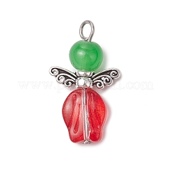 Natural & Dyed Malaysia Jade Bead with Handmade Lampwork Beads and Tibetan Style Alloy Fairy Wing Beads and 304 Stainless Steel Flat Head Pins Pendants&nbsp;PALLOY-JF03620