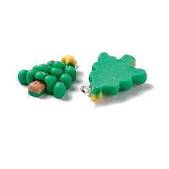 クリスマステーマの不透明樹脂ペンダント  プラチナトーン鉄パーツ  クリスマスツリー  グリーン  27.5x19.5x6.5mm  穴：2mm&nbsp;X-FIND-E025-15