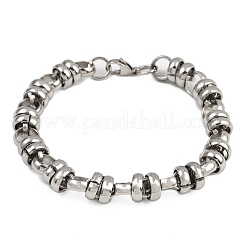 パンクな304ステンレススチールリンクチェーンブレスレット（男女兼用）  フラットラウンド  ステンレス鋼色  9-1/2x3/8インチ（24x1.1cm）&nbsp;BJEW-S181-03P