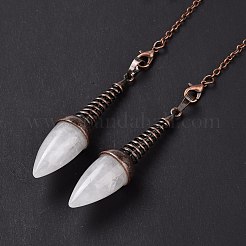 天然水晶ダウジング振り子  赤銅メッキ真鍮チェーン付き  エッグチャーム  250~255mm  穴：2mm&nbsp;G-L524-06R-07