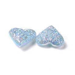 レインボー虹色メッキアクリルビーズ  キラキラビーズ  花柄とハート  ライトスカイブルー  32x32x13.5mm  穴：3mm&nbsp;OACR-A010-04A