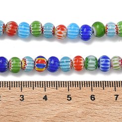 手作りミッレフィオーリガラスビーズ  ロンデル  ミックスカラー  6.5~7x4.5~5.5mm  穴：1mm  約73~74個/連  14.96''（38cm）〜15.16''（38.5cm）&nbsp;LAMP-D006-01
