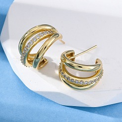 Triple C-Shaped Brass Micro Pave Clear Cubic Zirconia Stud Earrings&nbsp;EJEW-R025-11G