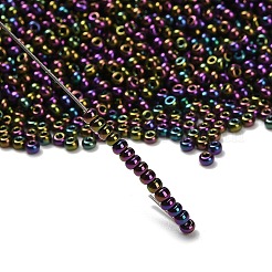 12/0グレードの丸いガラスシードビーズ  メタリックカラーアイリス  カラフル  12/0  2x1.5mm  穴：0.3mm  約30000個/袋&nbsp;SEED-Q008-F603