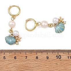天然養殖淡水パールと真鍮エナメルを使用した女性用フープピアス  真鍮のフープピアスと  ゴールドカラー  シェル形状  40.5x15.5mm&nbsp;EJEW-JE07268-02