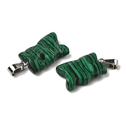 合成マラカイトペンダント  201ステンレススチール製金具付き  フクロウ  24~25x14.5~16x7mm  穴：4x7.5mm&nbsp;G-B127-09P-11
