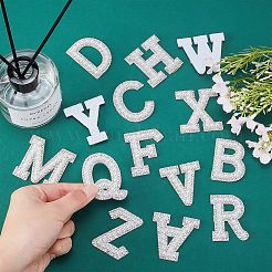 機械刺繍布地手縫い/アイロンワッペン  模造パールビーズとラインストーン付き  マスクと衣装のアクセサリー  アップリケ  アルファベット  a～zの文字  ホワイト  44~49x20~51x5.5mm  26個/セット&nbsp;DIY-WH0224-33