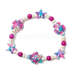 Starfish & Turtle Synthetic Turquoise Dyed Beads Stretch Bracelets for Women&nbsp;BJEW-JB11920-04