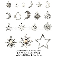 100g チベットスタイル合金ペンダント  スター＆ムーン＆サン  アンティークシルバー  22x19x2mm  穴：1.4mm&nbsp;TIBE-YW0001-07
