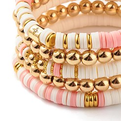 5Pcs 5 Style Synthetic Hematite & Polymer Clay Heishi Beads Stretch Bracelets Set&nbsp;BJEW-JB07533-04