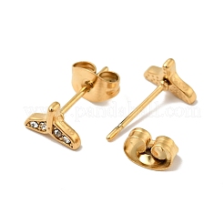 Ion Plating(IP) Rhinestone Whale Tail Shape Stud Earrings with 316 Surgical Stainless Steel Pins&nbsp;EJEW-A081-07G-02