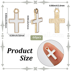 60本合金エナメルペンダント  クロスチャーム  ライトゴールド  ホワイト  16x10x1mm  穴：1.6mm&nbsp;ENAM-SC0006-70